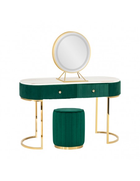 Sminkbord med spegel & pall i grön