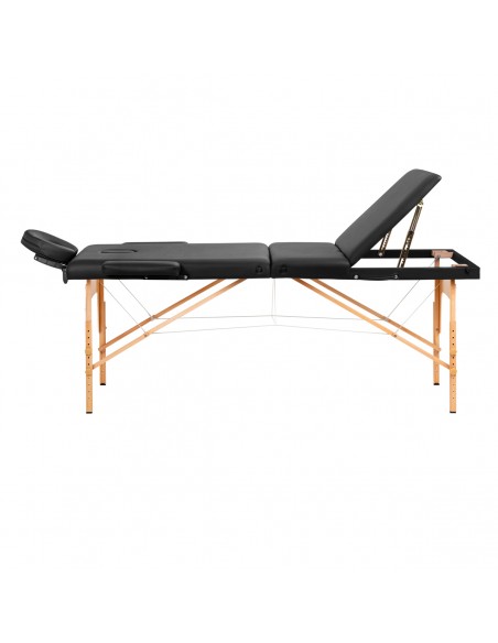 Massagebänk Träkomfort 3 segment i svart, med väska, 190x70